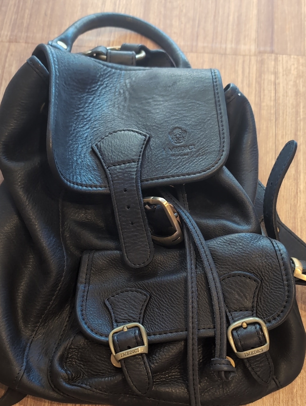 Z. Medici Black Leather Mini Backpack